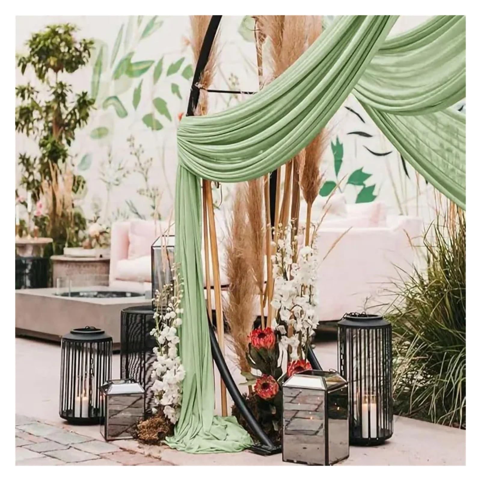 Chiffon-Drapierstoff für Hochzeitsbogen, transparenter Hintergrund für Zeremonie, Dekoration (schwarz, 70 x 800 cm), elegante Party-Dekoration, Hochzeitsvorhänge, Event-Styling, 2 Stück