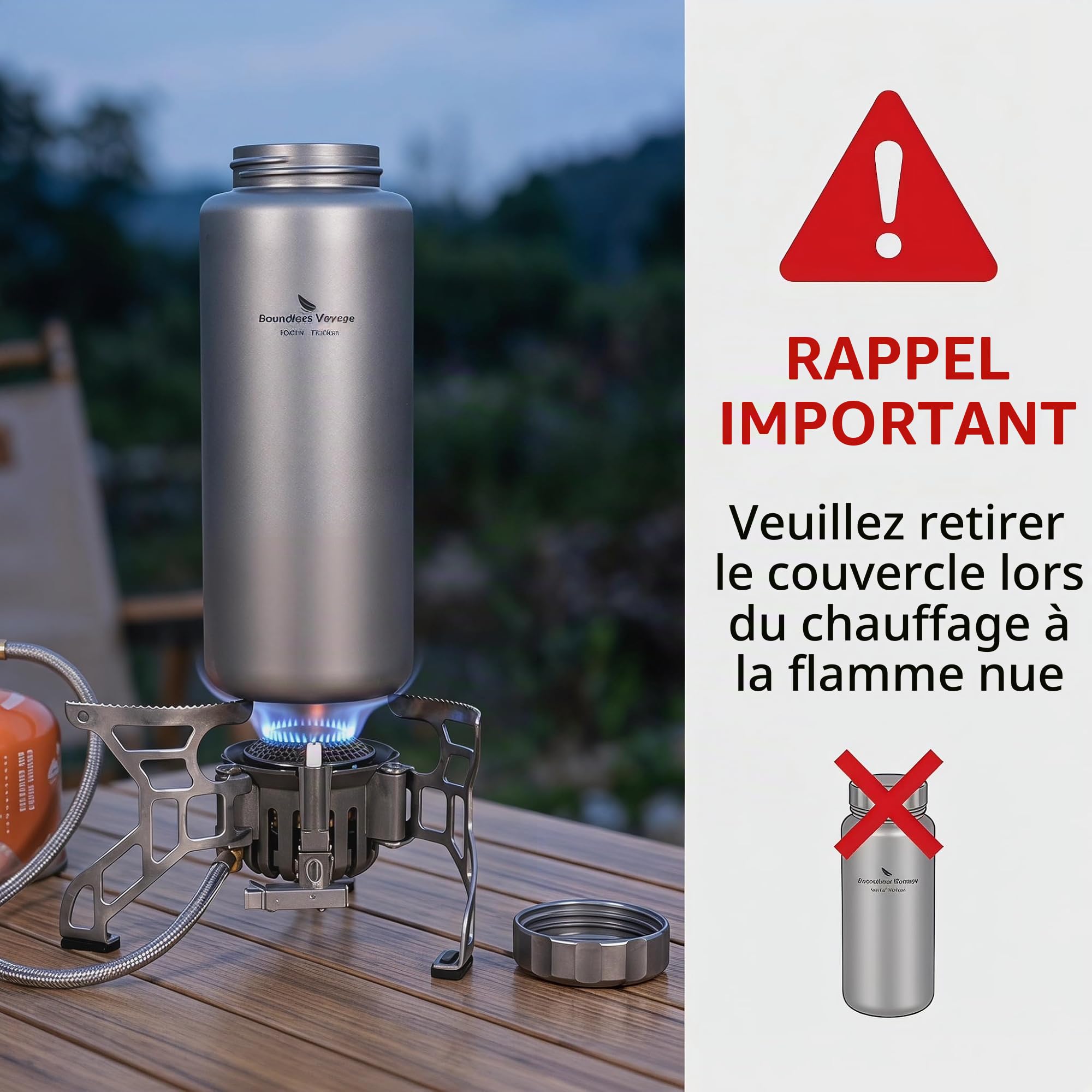 iBasingo 1050 ML Titane Bouteille d'eau Extérieure Étanche Large Bouche Sport Bouteille Potable Camping Thé Café Cafetière Bouilloire pour Randonnée Escalade Ti1591I