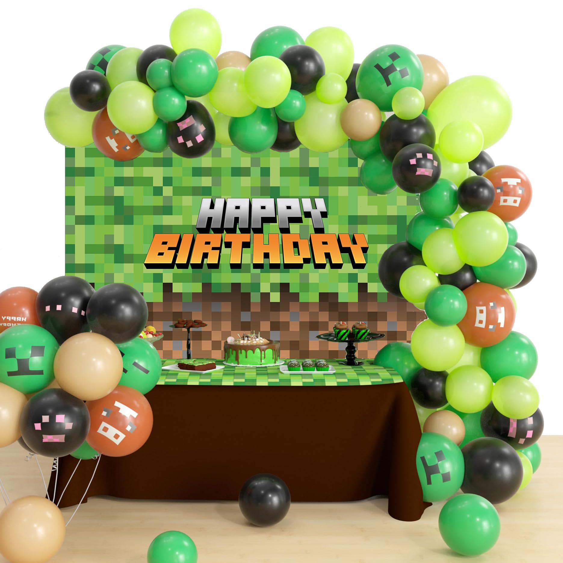 Game Balloon Arch Garland Kit 150Pcs Latex Balloons Miner Party Decorations Video Game Theme Party Supplies
