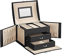 SONGMICS 3-Tier Lockable Jewelry Organizer Box with Mirror, Travel Case, Handle, Velvet Lining - Black UJBC154B01