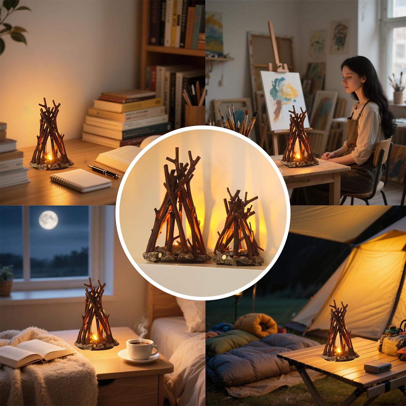 Lampada a fiamma artificiale dimmerabile con 3 modalità e suono della fiamma, alimentata tramite USB, decorazione da tavolo per rilassarsi in camera da letto o in ufficio