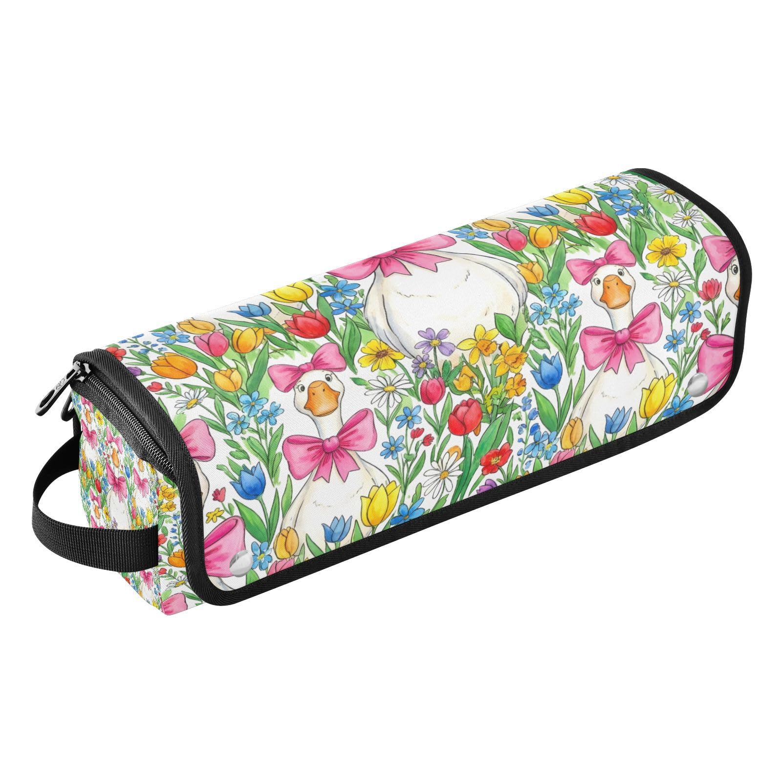 Bow Goose Hair Tools Travel Bag Portable Hair Accessory Organizer with Heat Resistant Mat 2 in 1 Curling