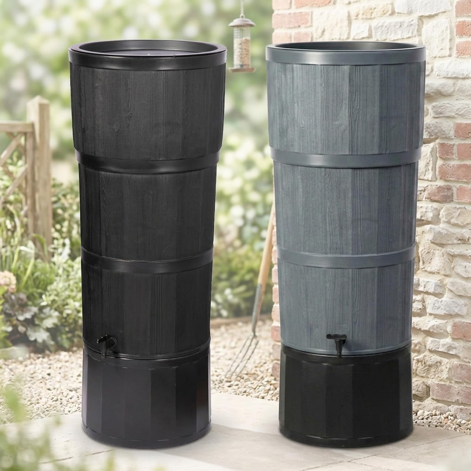 Star Supplies Graphite 150 Litre Large Oak Wood Premium Water Butt Complete With Stand, Tap, Rain Diverter & Lid (Graphite)