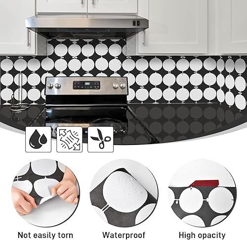 Miniatura 3 de MelunMer Papel tapiz blanco y negro para despegar y pegar, papel de contacto geométrico geométrico para armarios y cajones, autoadhesivo, extraíble,