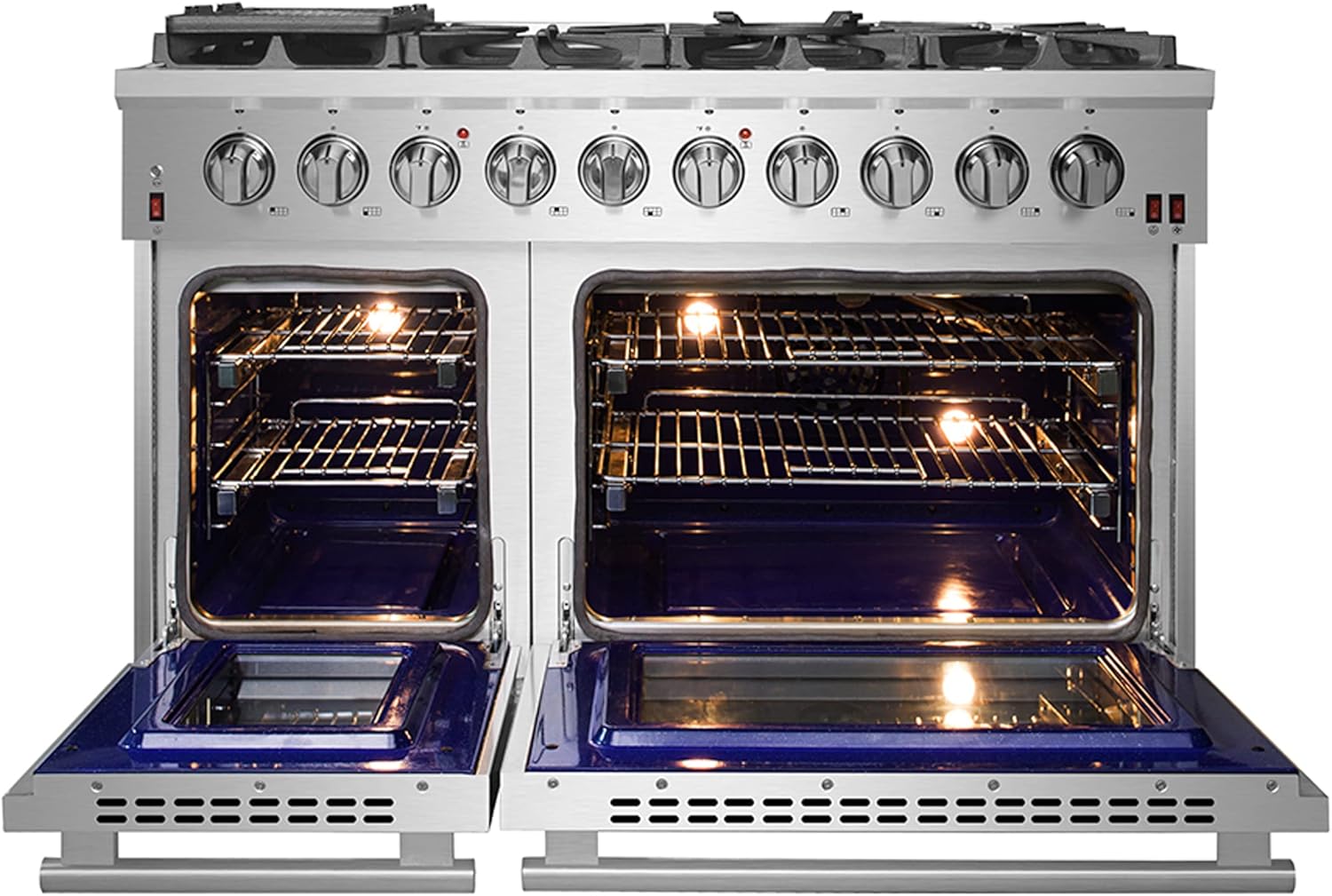 FORNO Massimo Freestanding 48-Inch Fully Gas Range and Oven with 10 Italian Sealed Burners Cooktop - 6.58 Cu.Ft. Convection Stainless Steel Double Oven Includes Cast Iron Accessories