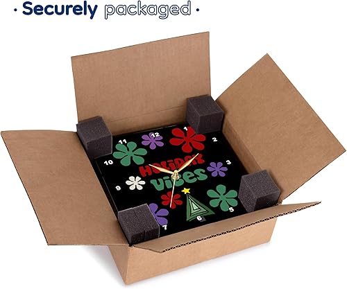 Miniatura 7 de 3dRose Wall Clock Silent - 15 inch - Funny Cute Holiday Vibes Retro Merry Christmas with Groovy Flowers - Christmas