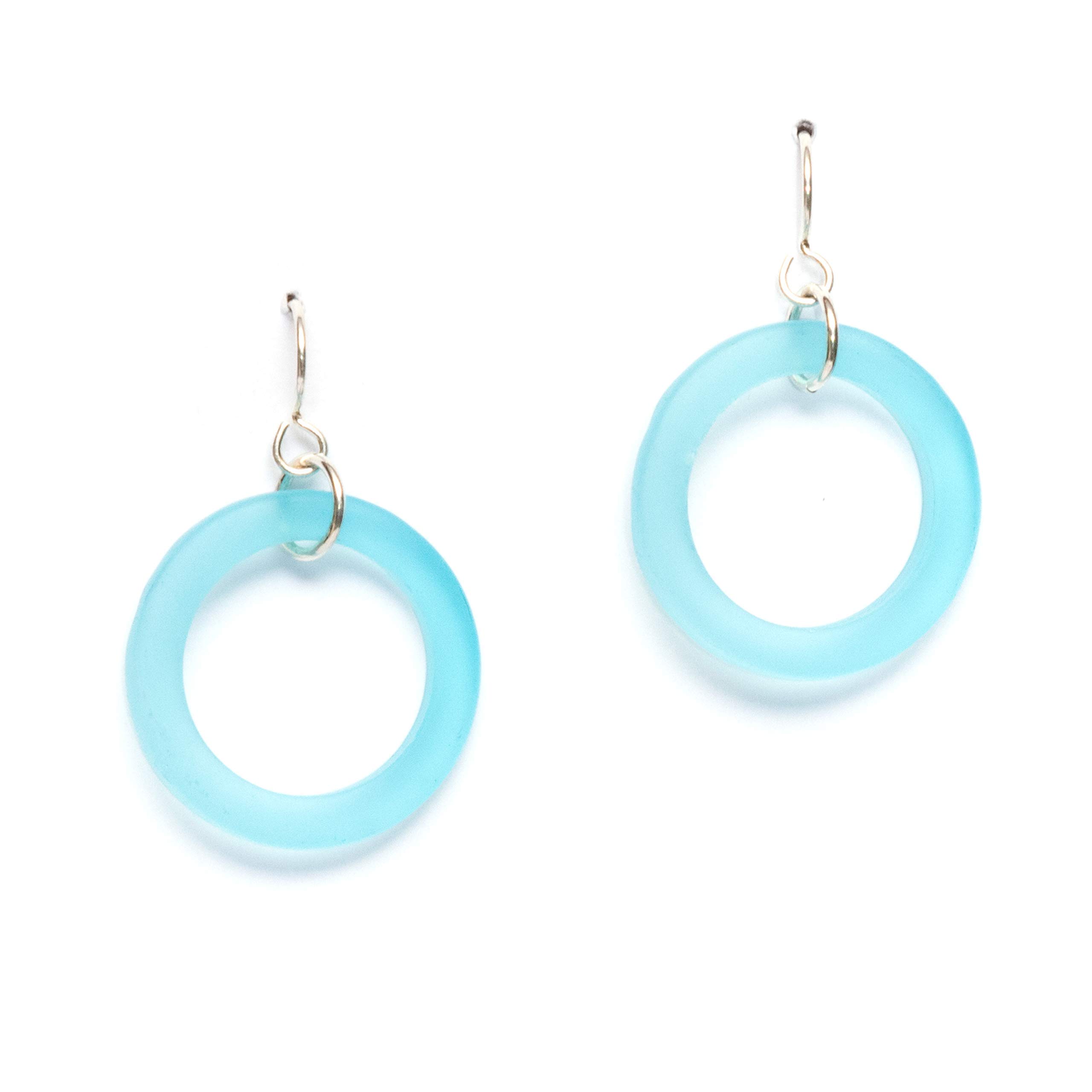EcoSeaCoSea Glass Bottle Top Earrings (Aqua) - Sterling Drop Earrings by EcoSeaCo, using recycled and sustainable material. Handmade in the USA