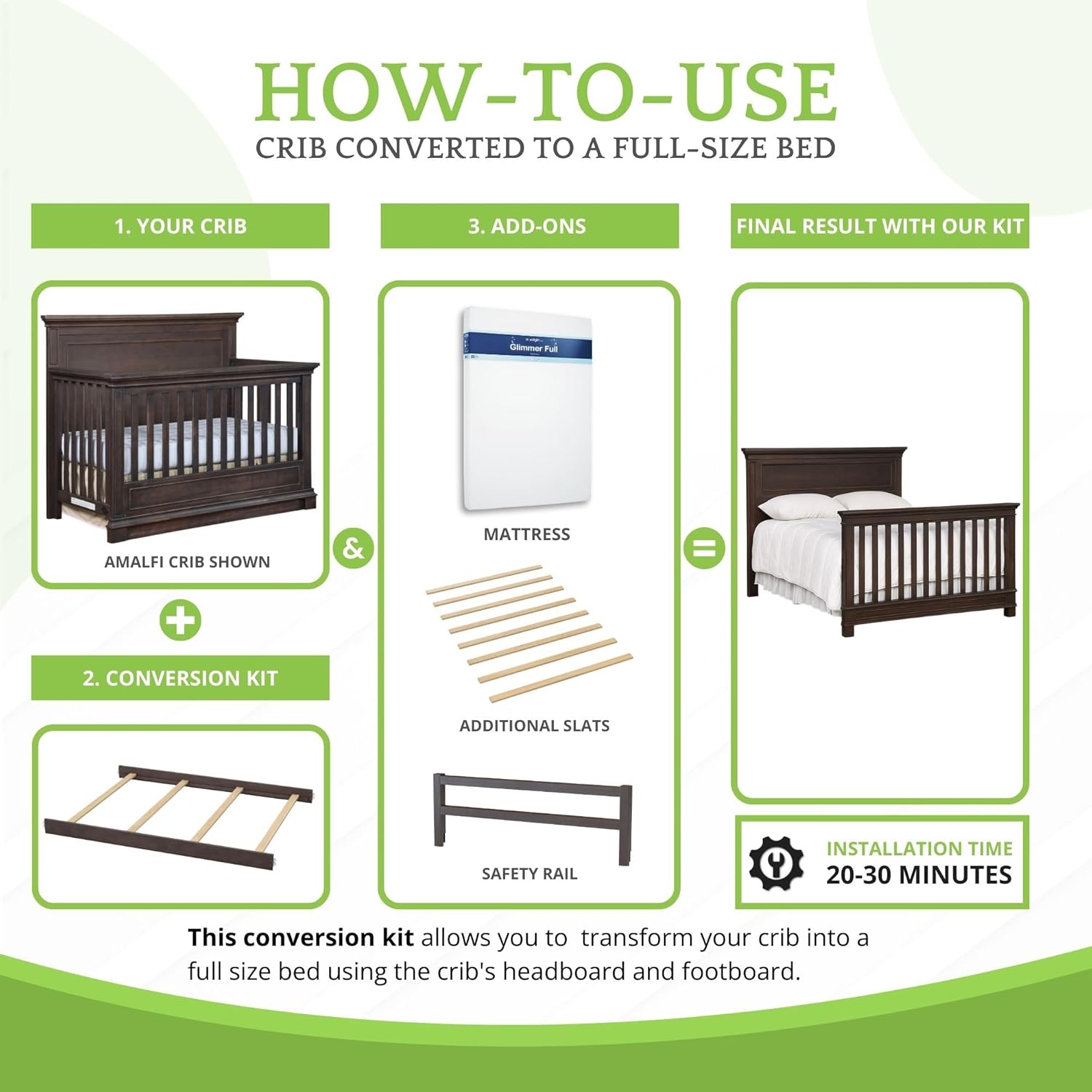 Full-Size Conversion Kit Bed Rails for Dolce Babi Convertible Cribs - Solid Wood Rail - Toddler and Adult Rail for Full-Size Beds - Essential Nursery & Baby Furniture (Mineral Grey)