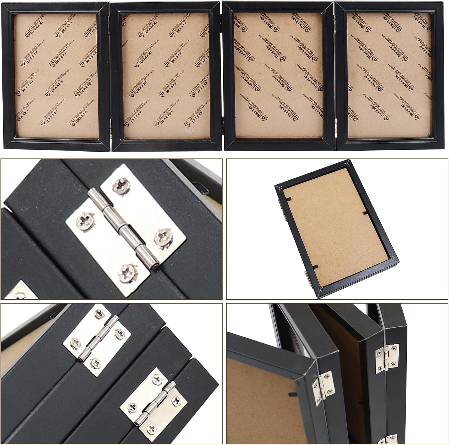 POILKMNI 4 Folding 5x7 Inch Hinged Picture Frame High Definition Natural Wood Picture Frame Rustic Desktop Acrylic Frame Family Photo Collage for Birthday Father's Day Christmas Family Lover Gift