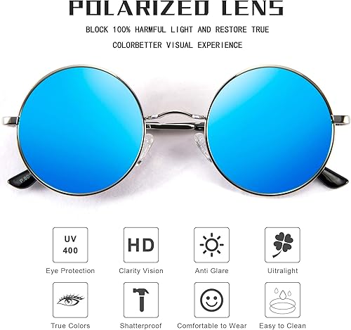 Miniatura 2 de FEISEDY Steampunk - Gafas de sol polarizadas redondas retro para mujeres y hombres, gafas de metal B2528, 47mm