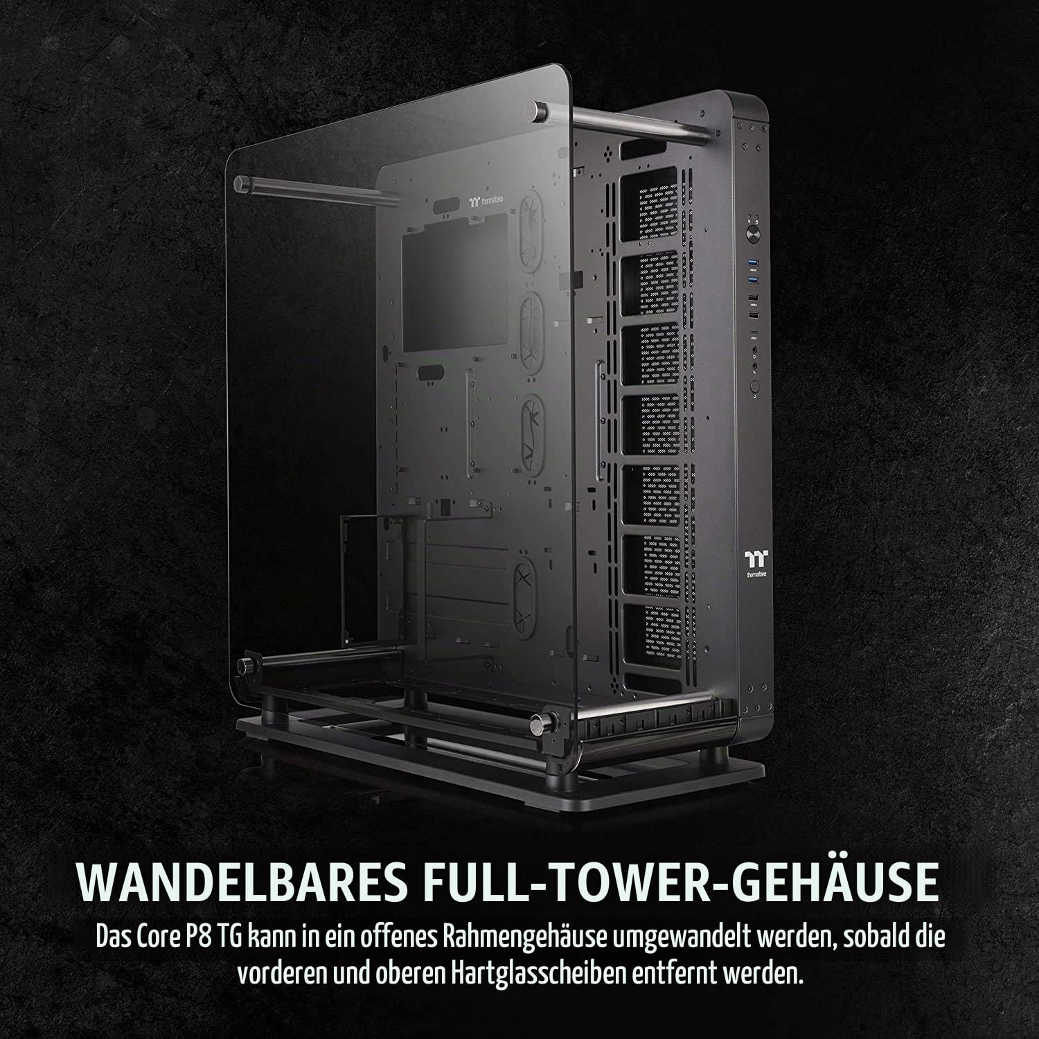 Thermaltake Core P8 TG | E-ATX-PC-Gehäuse | 3 x gehärtetes 4mm Glasseitenteil | Wall Mount | schwarz