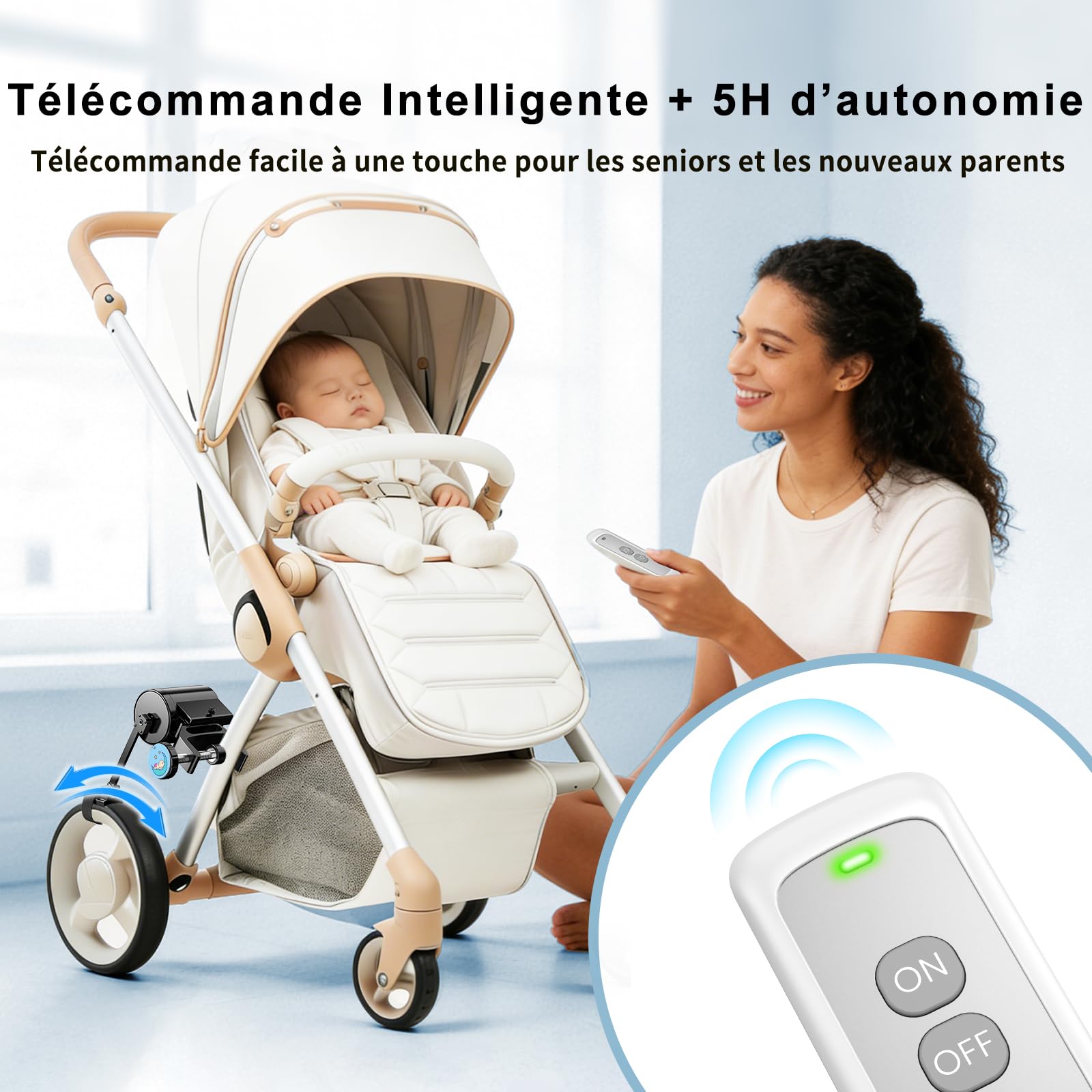 Baby Rocker Mains Libres, Glissement Courbe, Installation Sans Outil avec Télécommande, Bercement Poussette avec Poussettes et Landaus, Assistant Portable d’Aide au Sommeil pour Bébé (Noir)