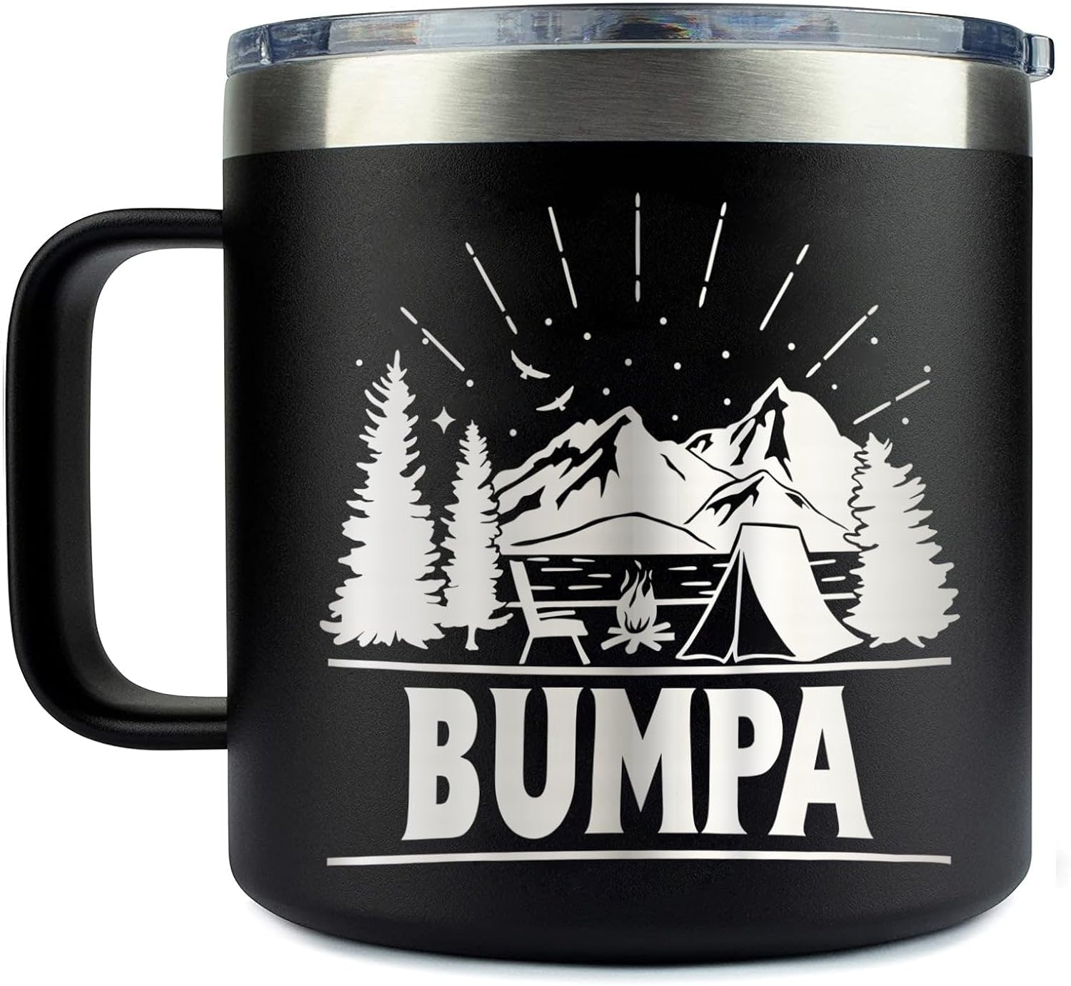 Bumpa Camping Tumbler 14 Oz Coffee Mug - Bumpa Tumbler - Bumpa Camping Gifts - Fathers Day Gift - Bumpa Mug - Birthday Gift Ideas For Bumpa - Gifts For Campers Outdoors, 16oz, Transparent