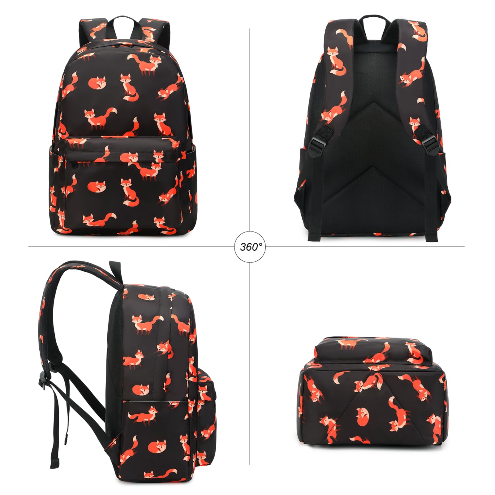 Mochila para niños y adolescentes, juego de mochilas escolares con bolsa de almuerzo y estuche para lápices, Zorro, Moderno