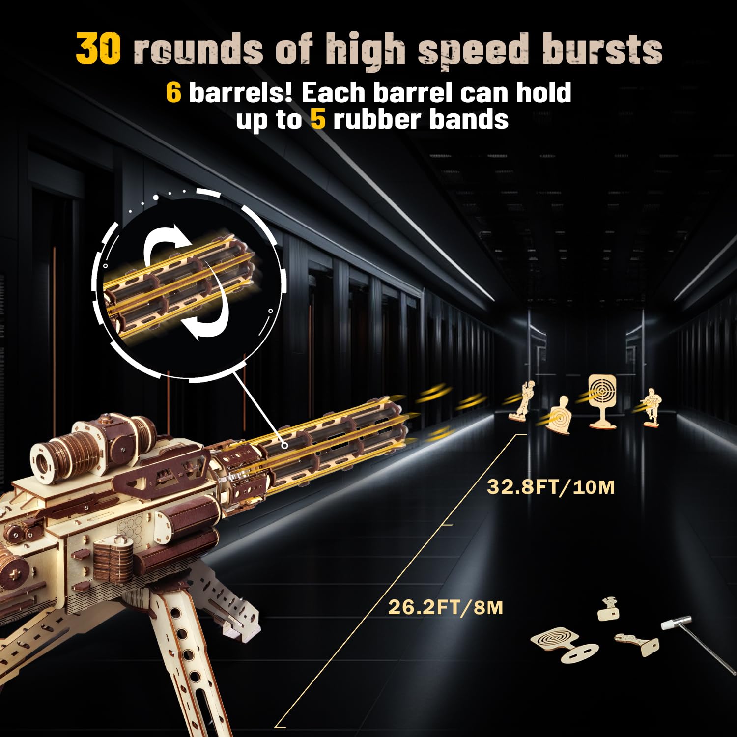 VATOS Wooden Puzzles for Adults 3D Wooden Puzzle Machine Gun Model with Rubber Bands - Image 4