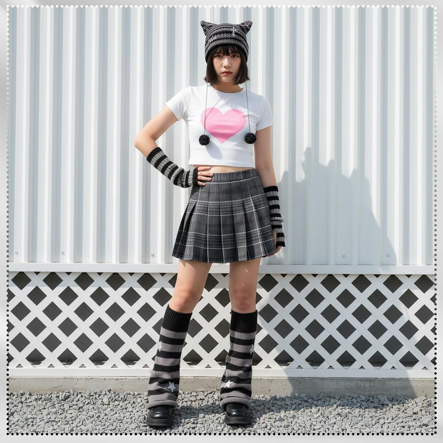 Jspupifip Y2k Arm Warmers Vintage Grunge Cat Crochet Beanie Hats Retro Goth Stretchy Dance Accessories