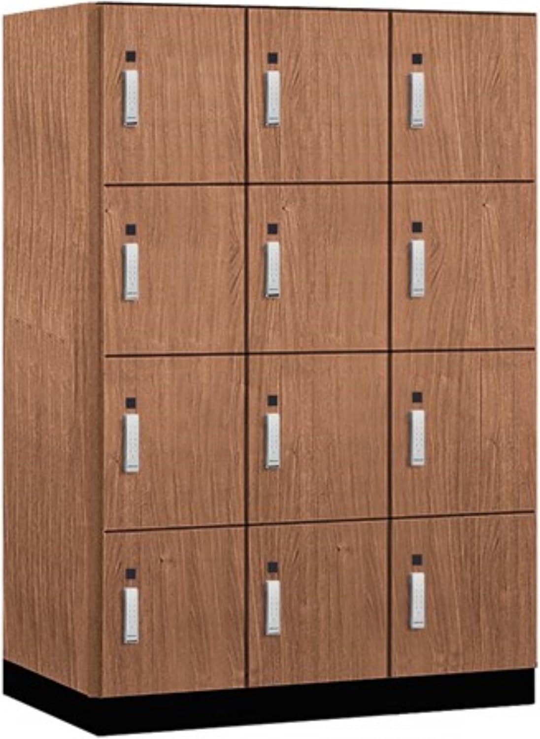 Salsbury 18" Wide Premier Wood Locker-Four Tier-3 Wide-6 Feet High-24 Deep-Red Oak-Silver Electronic Locks
