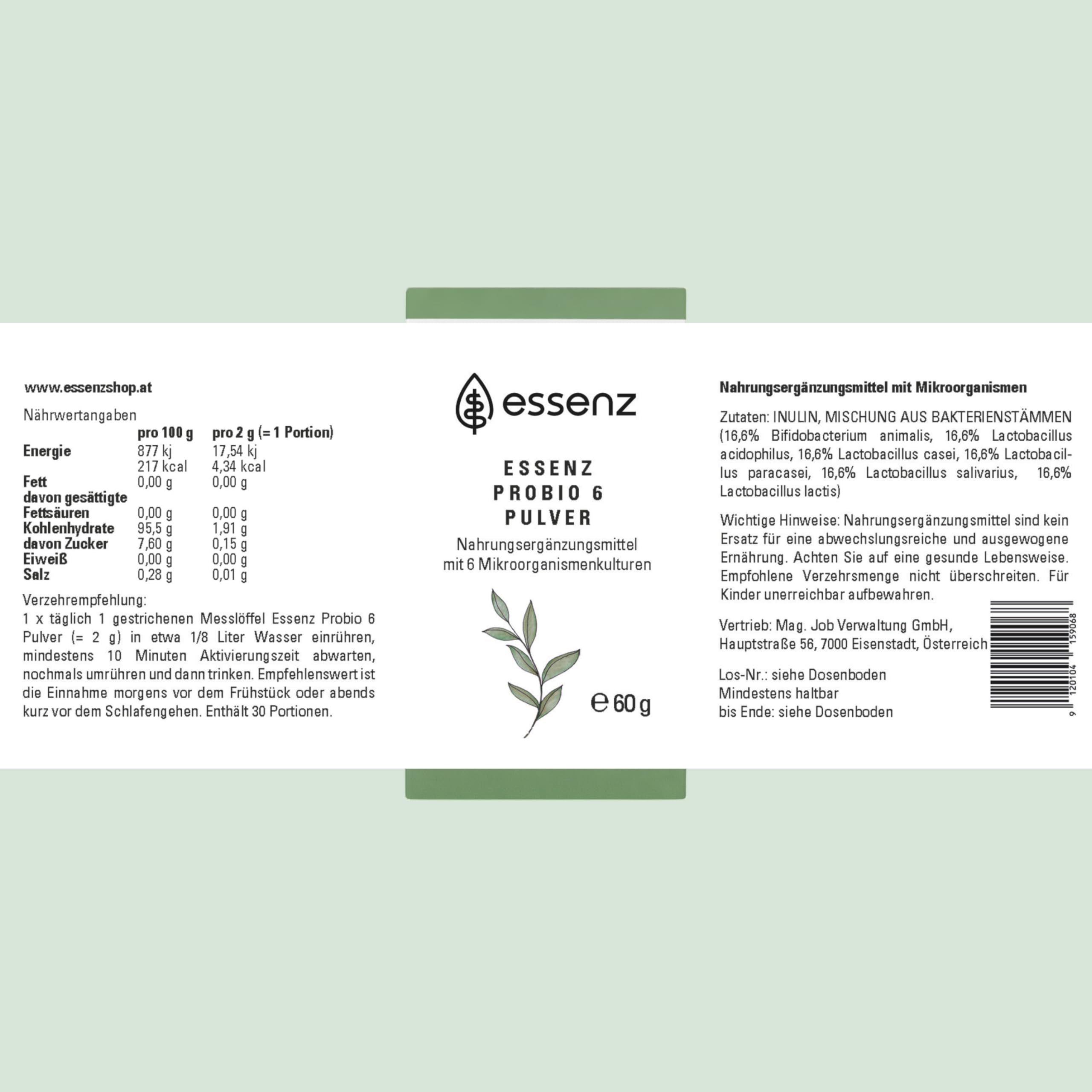 ESSENZ Probio 6 Pulver – 6 Bakterienkulturen & Inulin, 60 g