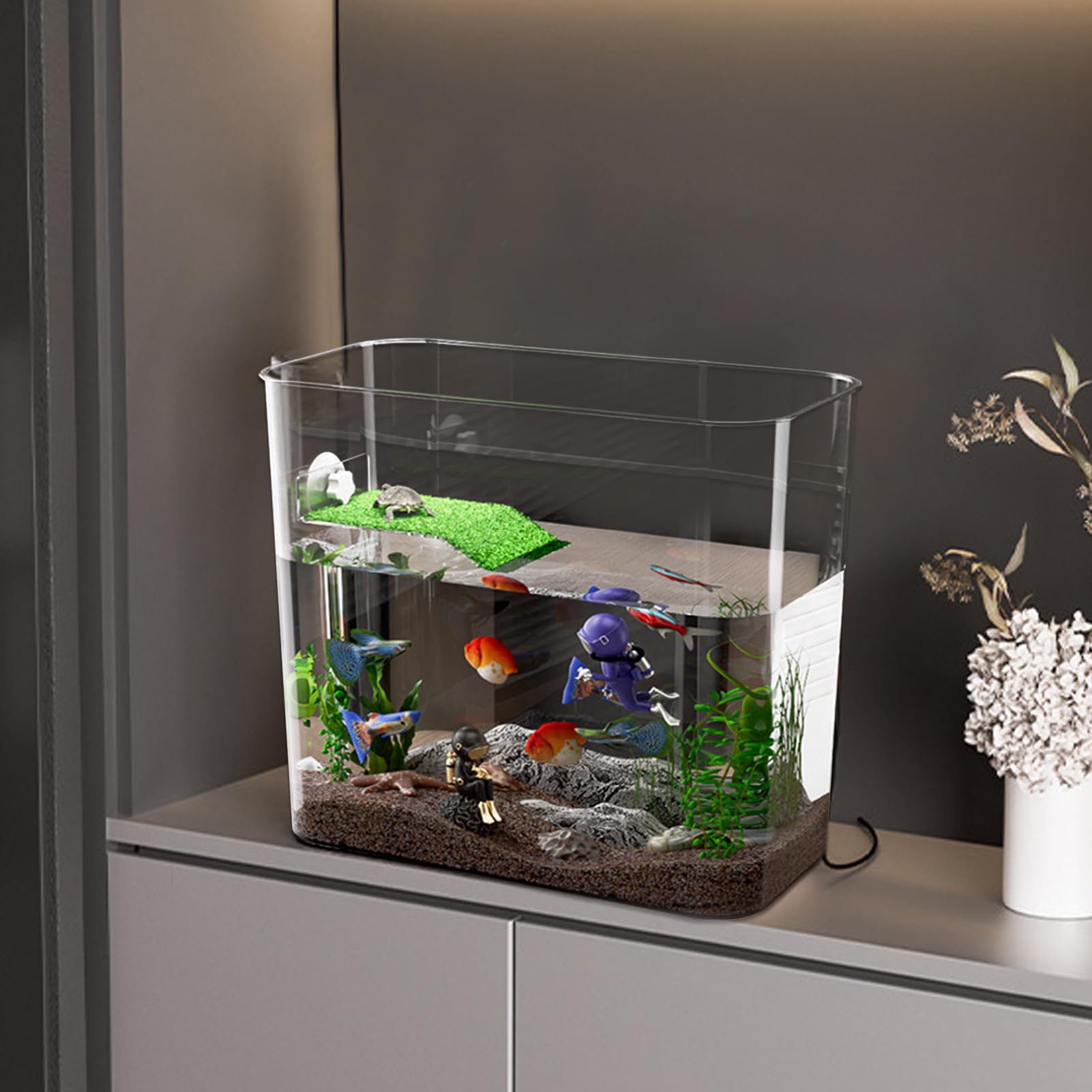 Tartarughiera Trasparente Anfibi Rettile Alimentazione Basking Pesci | Vasca Tartaruga Basking Testuggine Gamberi Paguri Rana Decor Forniture Animali Casa Ufficio Soggiorno Cucina