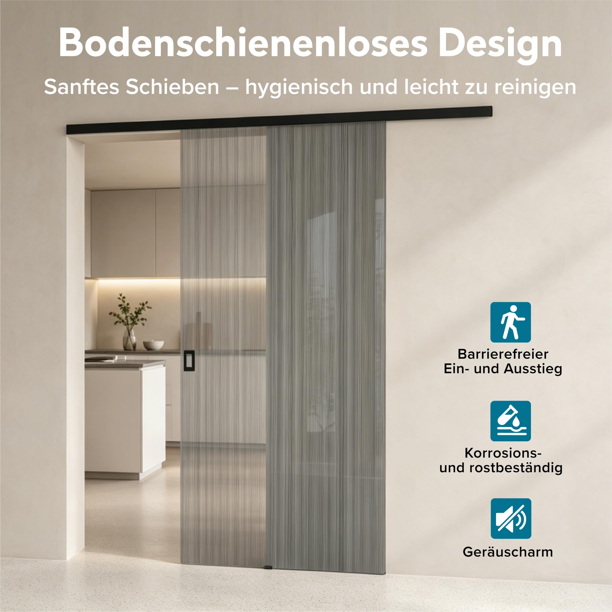 doporro Glasschiebetür Komplettset Softclose 90 x 205 cm Schiebetür