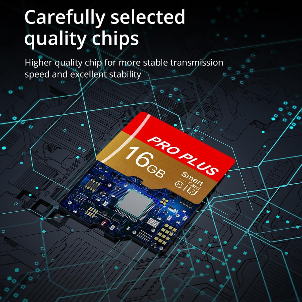 Scheda TF da 16 GB con adattatore, scheda di memoria ad alta velocità, UHS-I C10 A1, scheda di memoria TF per tablet, telefono cellulare, fotocamera, audio per auto, console di gioco (16 GB)