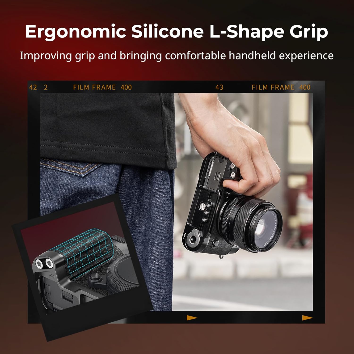 SMALLRIG X-T50 Handgrip, Silicone L-Shape Handle for FUJIFILM X-T50 Camera, Built-in Quick Release Plate for Arca, with Shutter Button and Hot Shoe Cover, Black - 4783 - Image 4