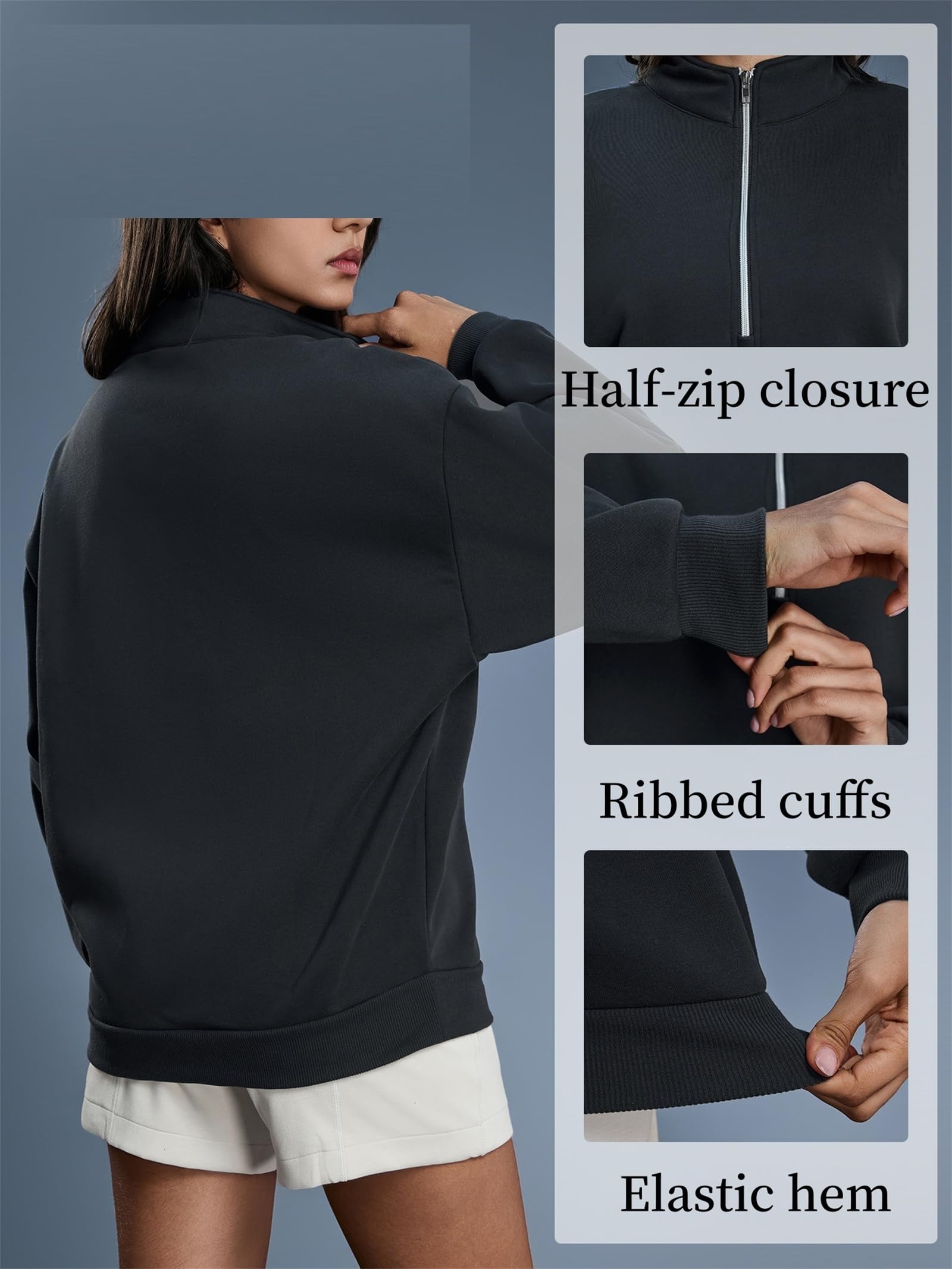 Generisch Damska bluza z zamkiem błyskawicznym i podszewką z bawełny polarowej, damska bluza oversize z zamkiem błyskawicznym na ćwiartki, moda jesienna