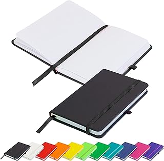 Savvy Bee Blanco Basic A6 Notebook Unlined Plain Page New Hardback Journal with pen loop, elastic closure, ribbon marker and pen loop Notepad Note Book Notes Diary Pad (Black)