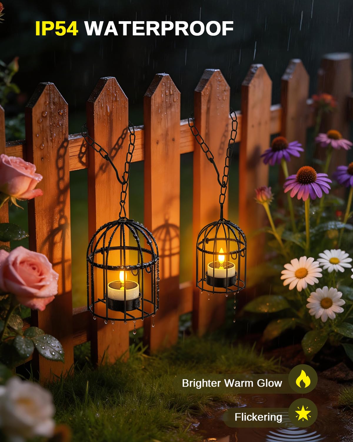 SoulBay Lanternes suspendues avec lumières solaires brillantes - 4 pièces (2 grandes, 2 petites) Bougies solaires étanches pour l'extérieur, lumières de jardin pour arbre, patio, clôture, décoration