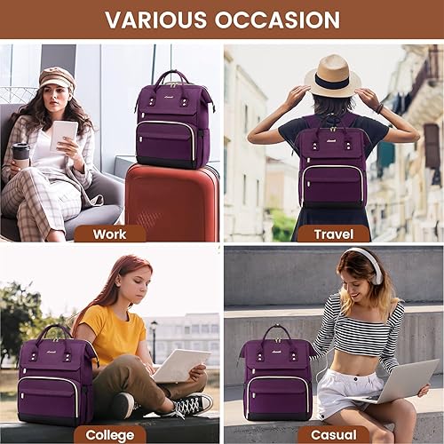 Miniatura 6 de LOVEVOOK Mochila para computadora portátil para mujer, mochila de computadora de moda, mochila de trabajo de gran capacidad, mochila de viaje de