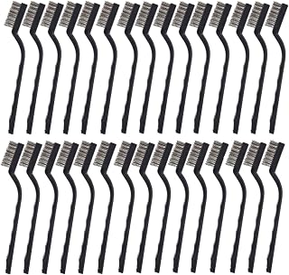 CILEONBE 30 Pack Mini Stainless Steel Wire Brushes - Curved Toothbrush Handle for Rust Removal, Welding Slag & Tight Spaces
