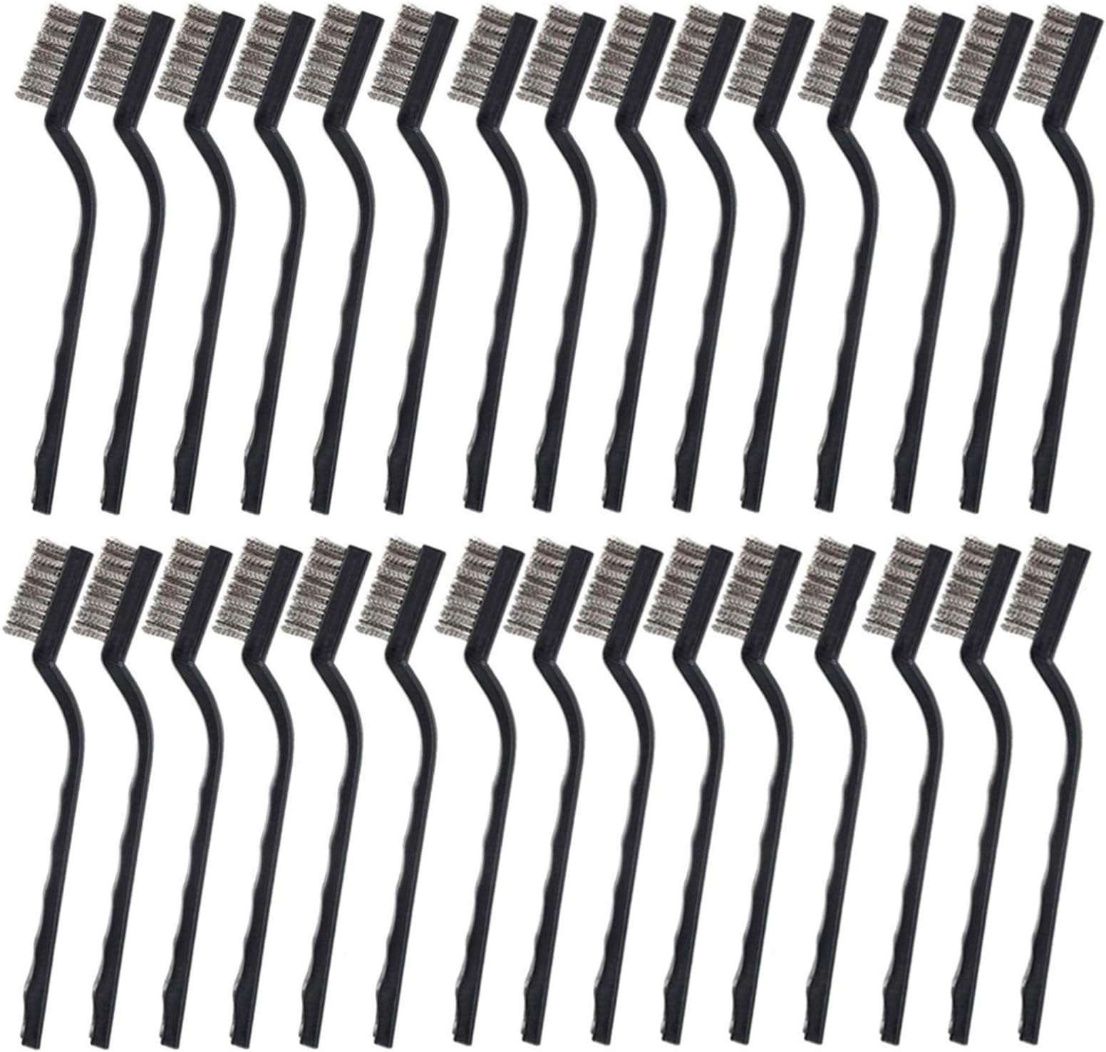 30PCS Mini Wire Brush Stainless Steel Brush,Curved Handle Masonry Brush Wire Bristle for Cleaning Welding Slag and Rust