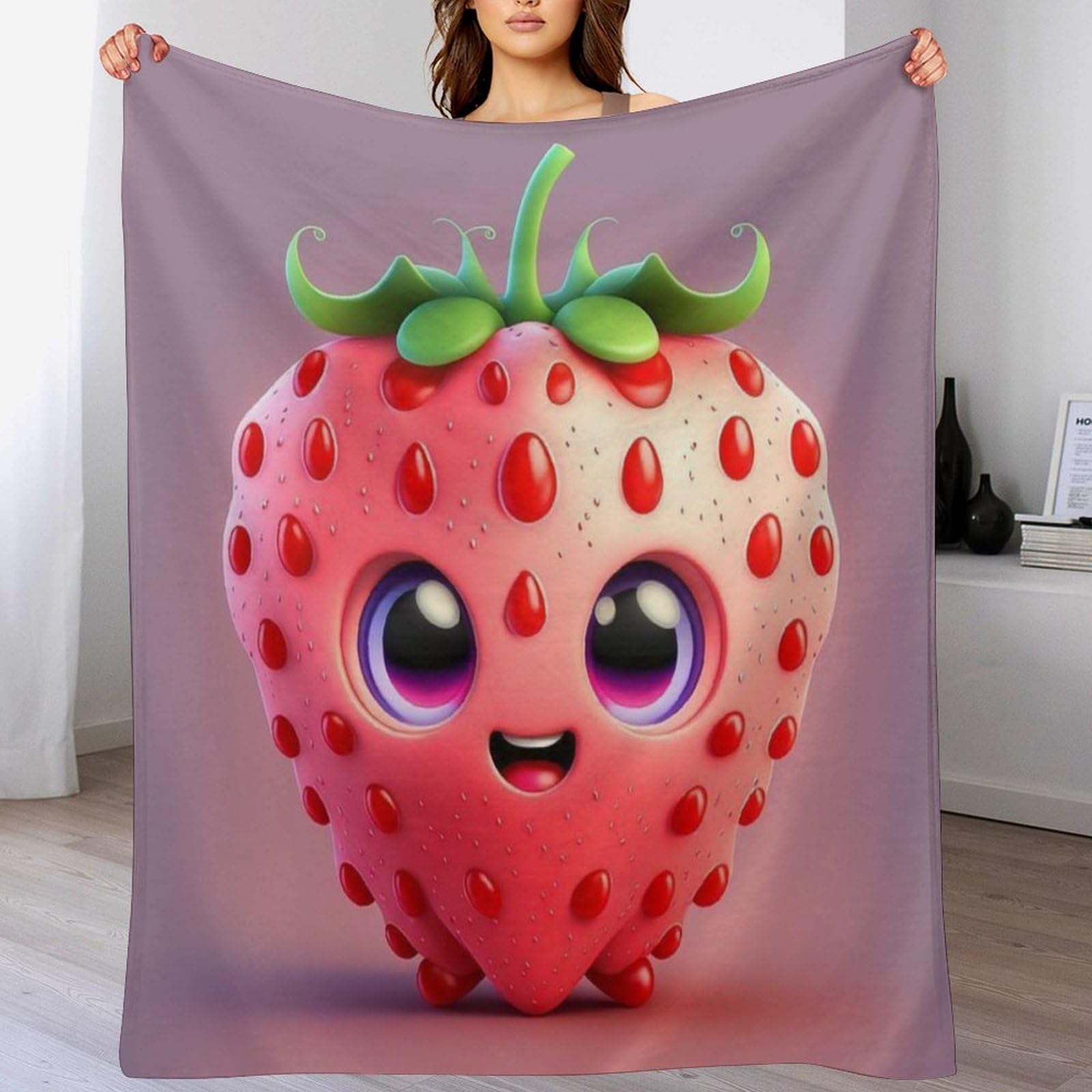 Plaid polaire canapé flanelle douce chaude imprimé fraise toutes saisons
