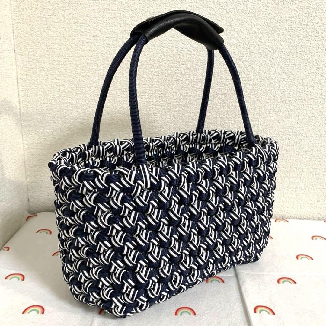 Amazon.co.jp: かごバック クラフトバンド トート 花結び 紺