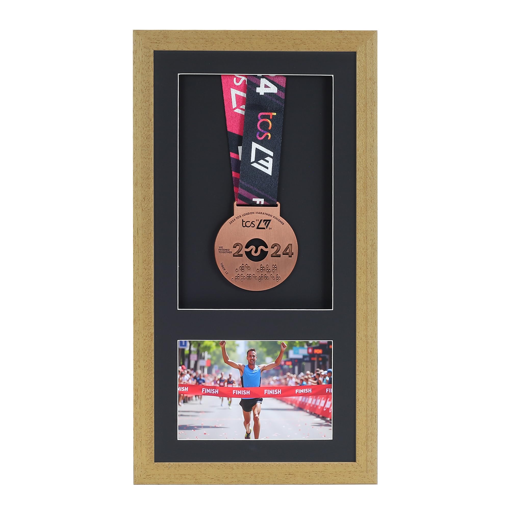 Medal display Frame with Apertures for Bib and Photo. Handmade. Perfect for Runners, Swimmers, Cyclists, Athletes | Marathon Medals