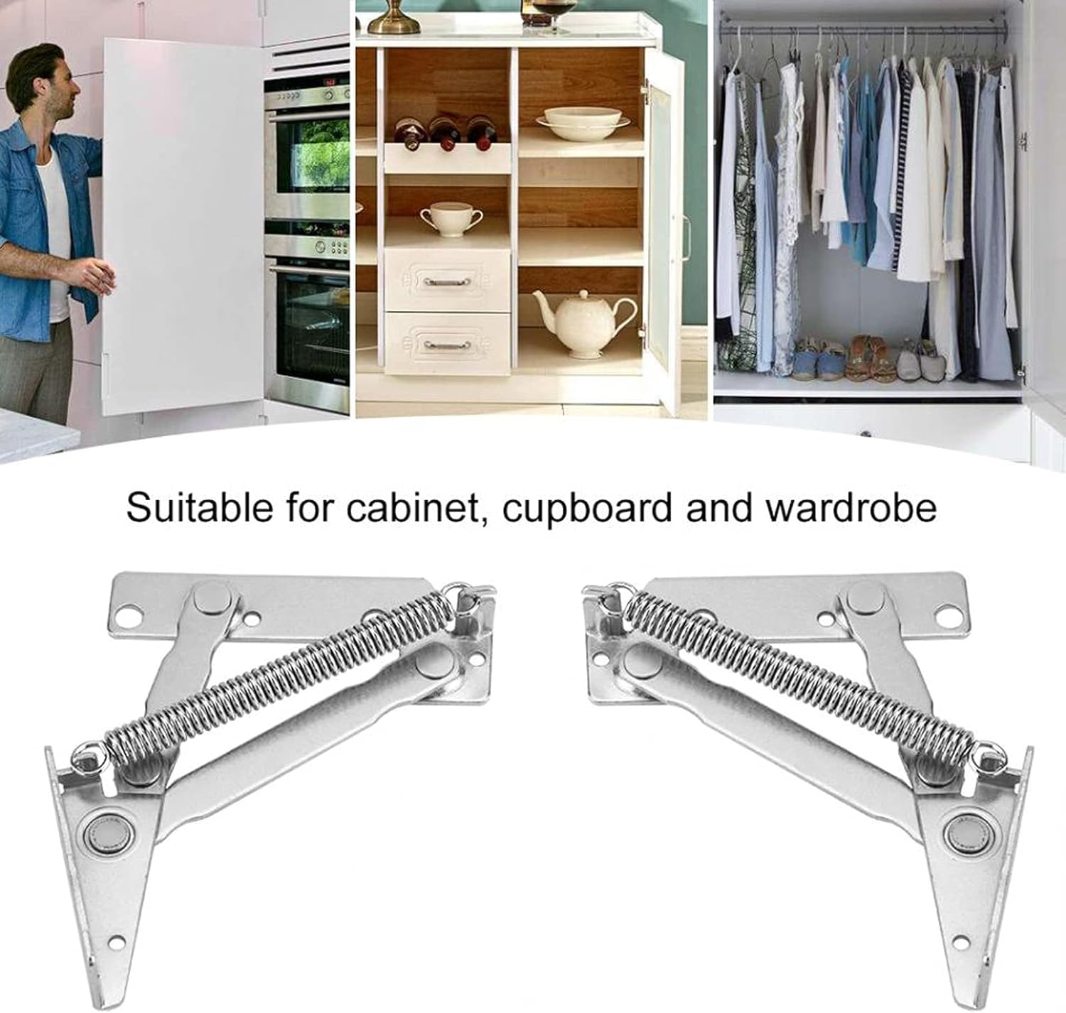 2Pcs Steel Spring Door Hinges，Durable Lift Up Hinge for Cabinet Cupboard Closet Wardrobe Hinge Furniture Hardware Accessories