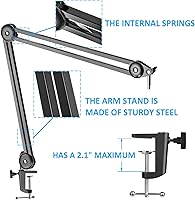 Vista 6 de Brazo de brazo con filtro pop - Soporte de brazo de tijera de suspensión para micrófono con 2 tipos de parabrisas por YOUSHARES