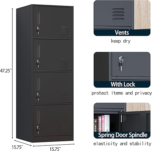 Vista 29 de Taquillas de metal para empleados, armario de almacenamiento de oficina con 4 puertas, armario alto para empleados, escuela, oficina, hogar