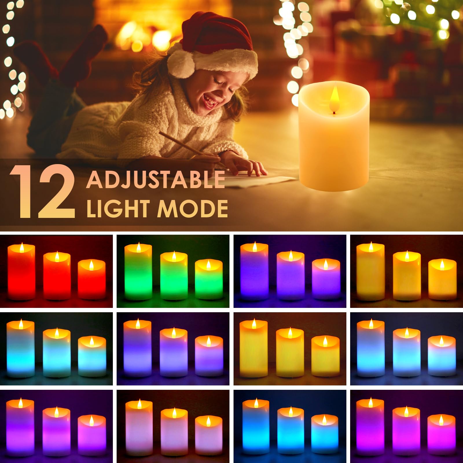 ALED LIGHT Halloween Candele LED Senza Fiamma Set Luci, RGB Candele LED Bianco Caldo Multicolor Real, Candle Lights con Timer Telecomando per Natale Halloween Feste Decorazione Matrimonio