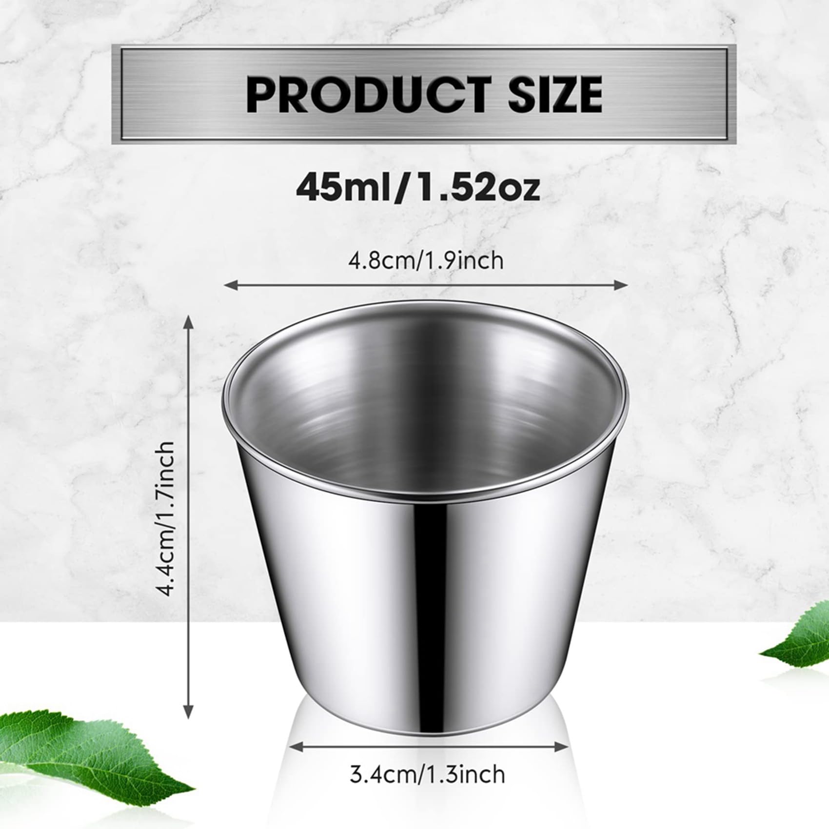 96 Paquetes de Tazas de Salsa para Condimentos de 1,5 Oz/45 Ml, Tazas de Salsa para Sumergir de Acero Inoxidable, Platos Reutilizables para Condimentos