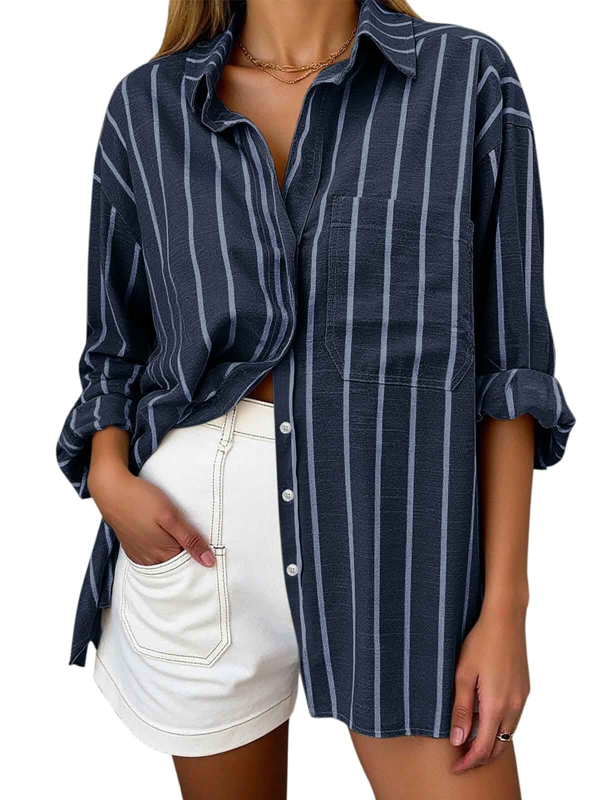 Oversized Button Down Shirts for Women Cotton Oxford Shirt Long Sleeve Collared Blouse with Pocket Beach Vacation Outfit Long Sleeve