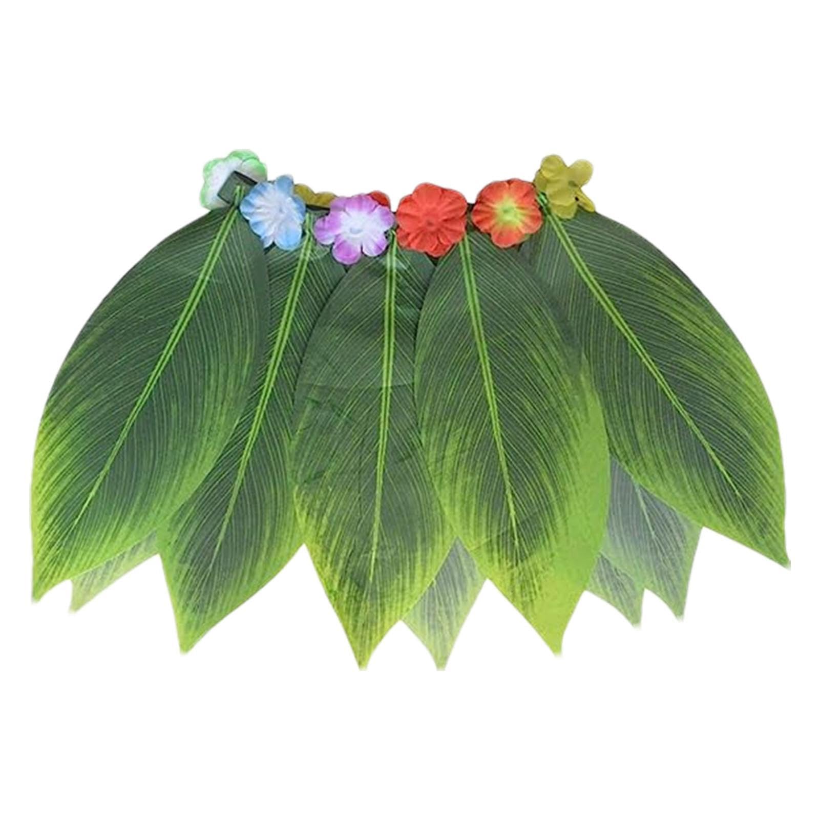 Chaies Women's 1 Hawaiian Skirt Palm Leaves Mini Skirt Hawaiian Skirt Hawaiian Costume Skirt Leaves Flowers Skirt Palm Leaves Hibiscus Flowers Grass Skirt For Adults Children Elastic Hawaiian Skirt For