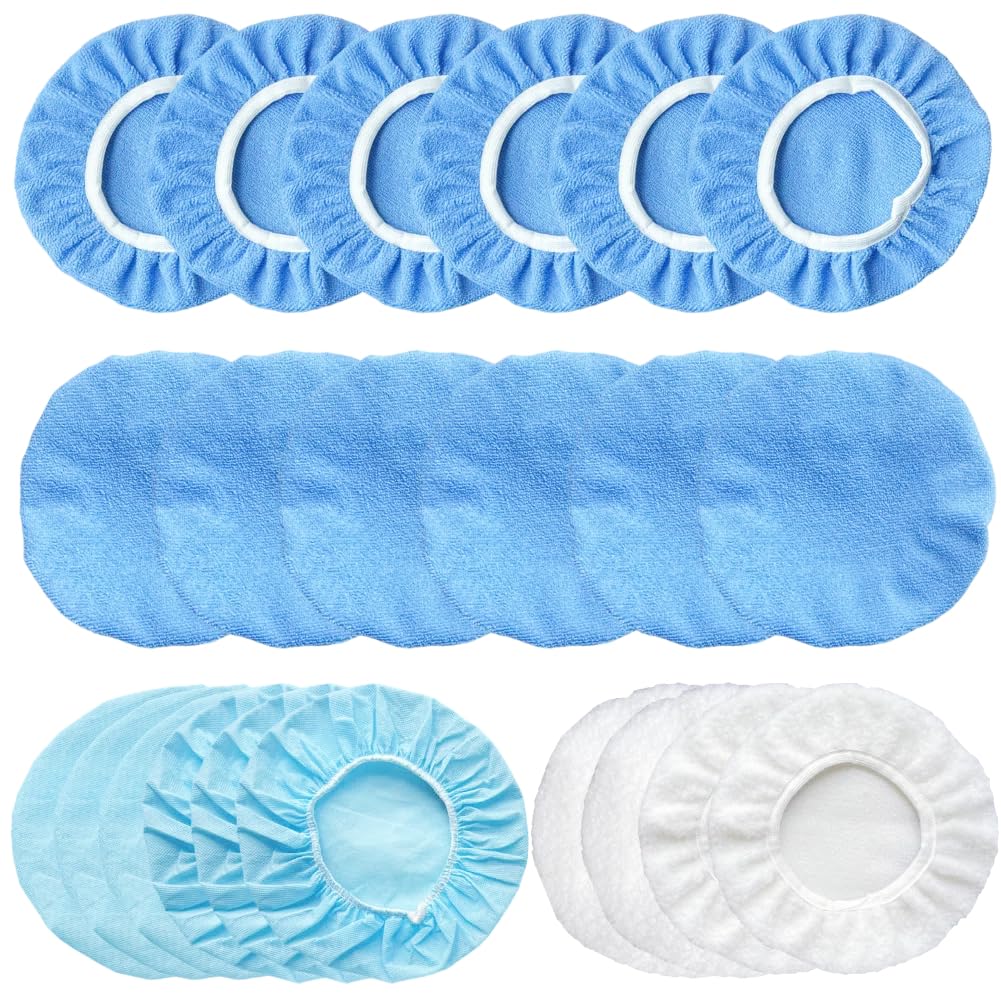 IOSUA 7-8 Inch Buffing Pads 22 Pieces Buffer Pads Car Polisher Bonnet Cover for Orbital Polisher Microfiber