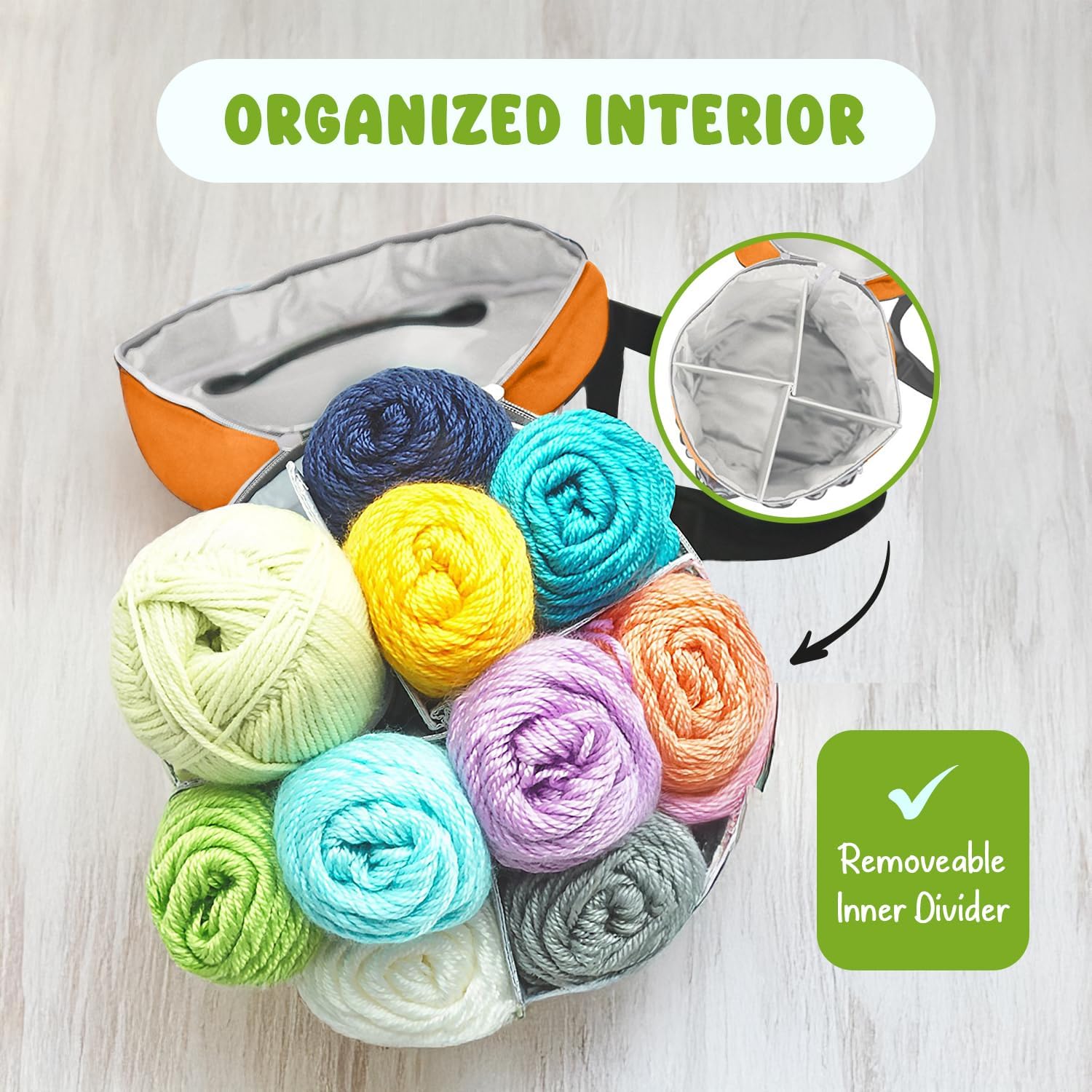 Stitch Happy Knitting Bag (Orange): 7 Pocket Yarn Bag, Knitting Tote, or Crochet Storage
