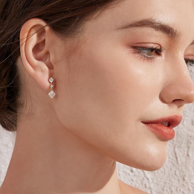 Dangle Drop Earrings for Women 925 Sterling Silver Cubic Zirconia CZ Drop Stud Earrings