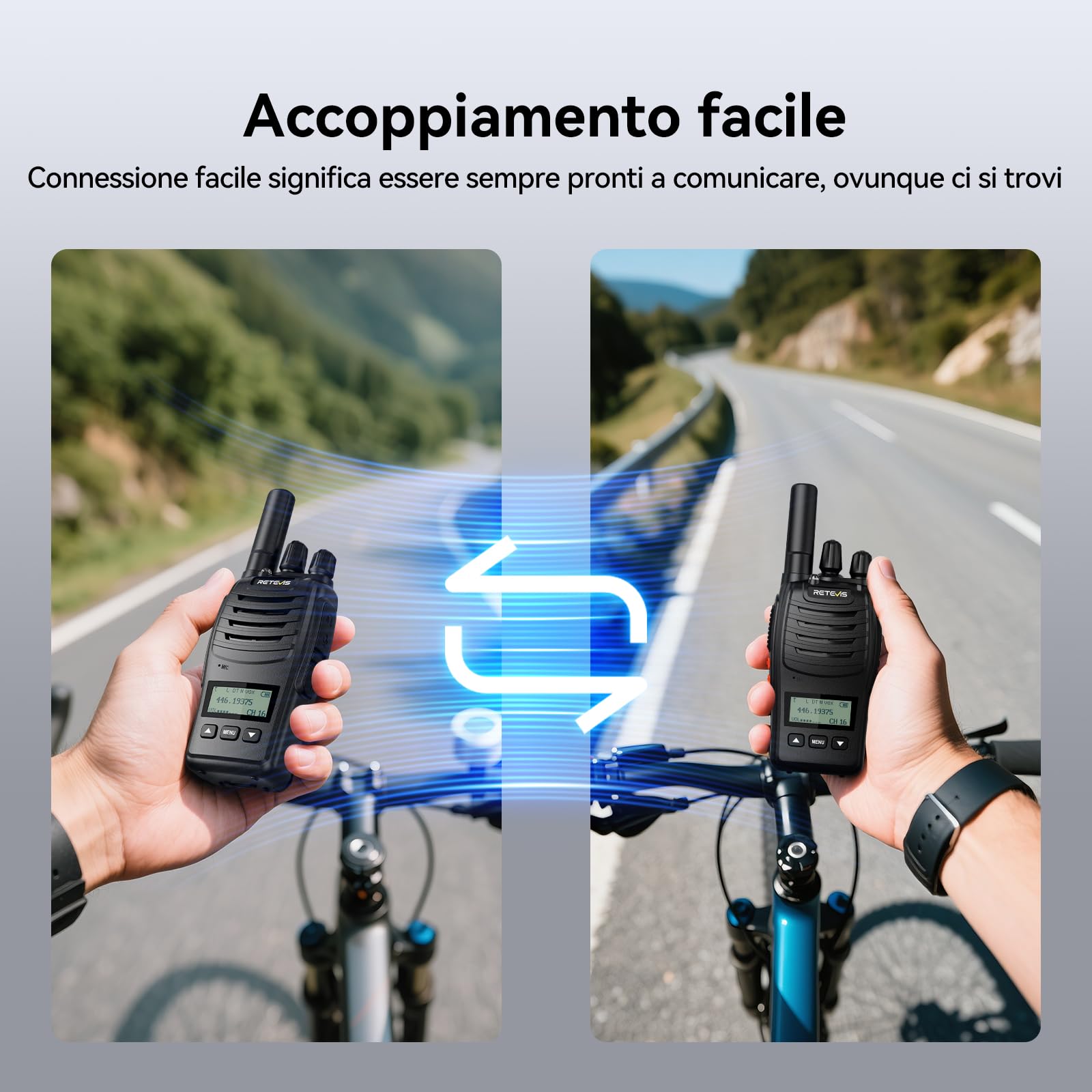 Retevis H777D Walkie Talkie con Schermo LCD, PMR446, Ricarica Tipo C, 1200 mAh, Allarme di Emergenza, Radio Bidirezionale Portatile per Avventure in Campeggio e in Bicicletta (Confezione da 2, Nero)