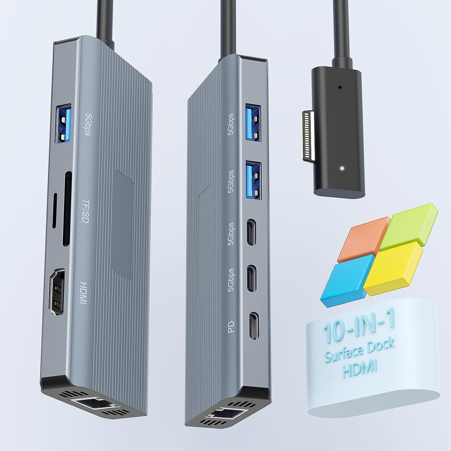 Ms Surface Docking Station [2025 Nuovo] - 2 anni di garanzia - Surface Dock 10 in 1 con HDMI Ethernet SD/TF 5 USB PD, Docking Station per Sur-face Pro 11/10/9/8/X/7/6/5, Laptop