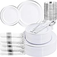 WELLIFE 210-Piece Silver Plastic Dinnerware Set for 30 Guests - Plates, Cups, Napkins & Silverware for Parties & Weddings