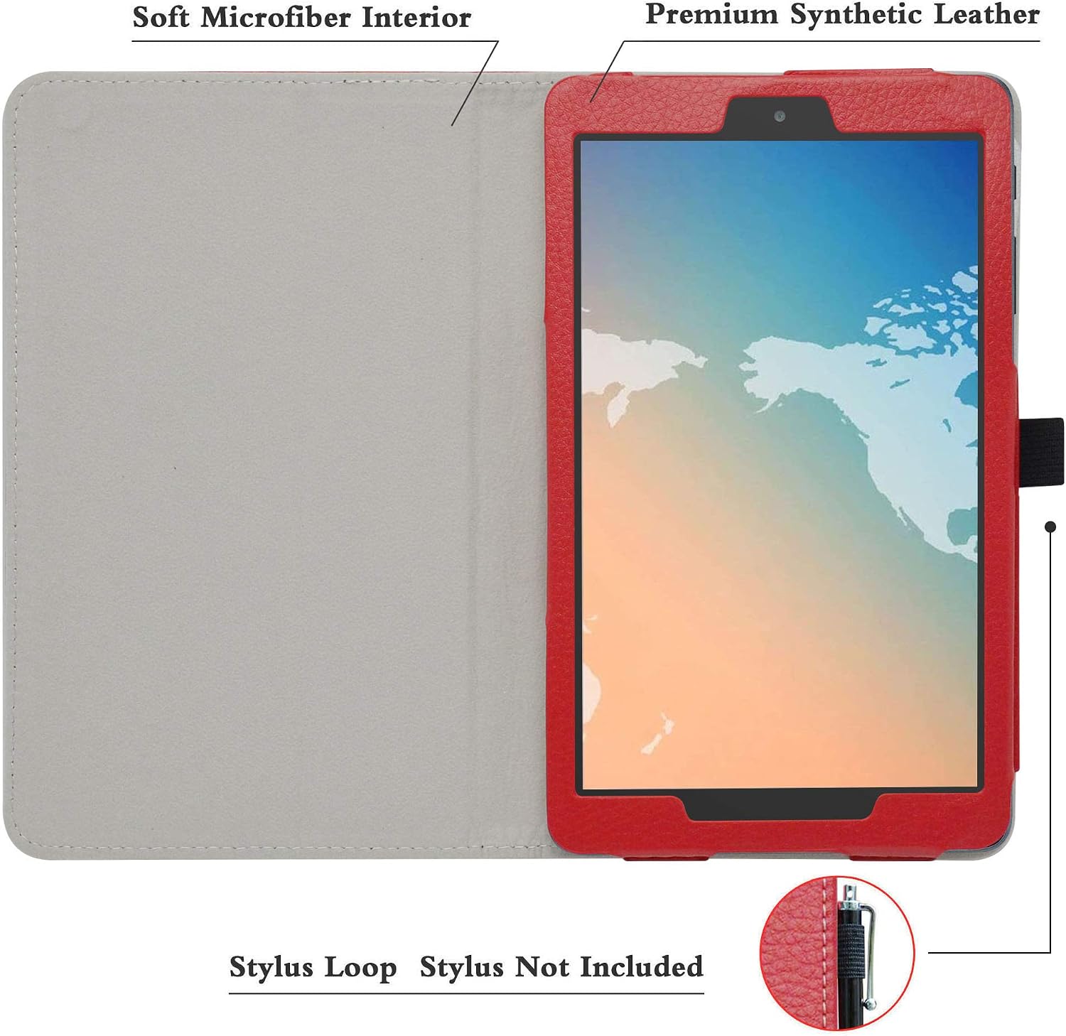 TCL Tab 8 Case,Alcatel Joy Tab 2 Case,PU Leather Folio 2-Folding Stand Cover for Verison Alcatel TCL Tab 8 (Model TCL 9038s)/T-Mobile Alcatel Joy Tab 2 8 (Model 9032Z) 8" Tablet,Red image 4