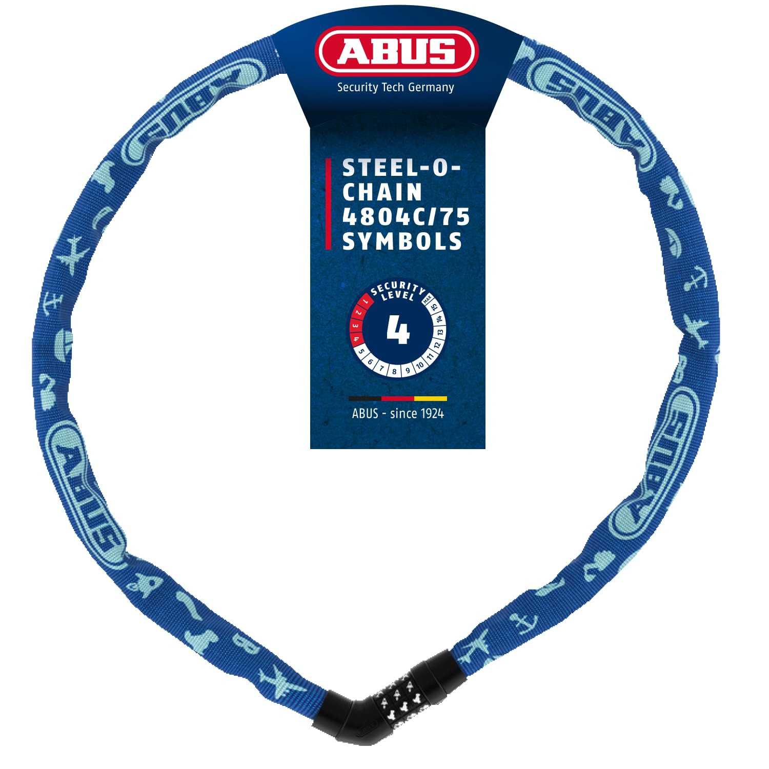 ABUS Kettenschloss Steel-O-Chain 4804C Symbols – Zahlenschloss für Kinderfahrräder – ABUS-Sicherheitslevel 4